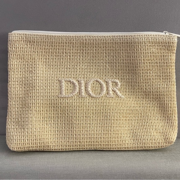Dior Bags Dior Pouch Makeup Bag Beige Faux Raffia Trousse Poshmark